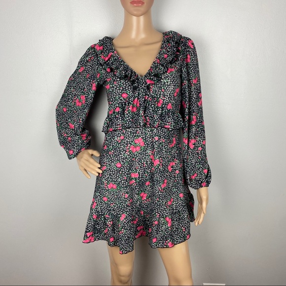 NEW TOPSHOP BLACK FLORAL PRINT MINI DRESS - Picture 2 of 8